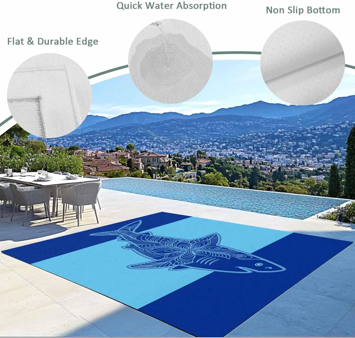 Shark Mandalas Outdoor Rug 4x6ft Large Patio Rug,Washable RV Camping Outside Area Runner Rug Mat,Boho Modern Orange Blue Stripe Tropical Carpet for Picnic Backyard Deck Porch Balcony Beach & Indoor