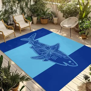 Shark Mandalas Outdoor Rug 4x6ft Large Patio Rug,Washable RV Camping Outside Area Runner Rug Mat,Boho Modern Orange Blue Stripe Tropical Carpet for Picnic Backyard Deck Porch Balcony Beach & Indoor