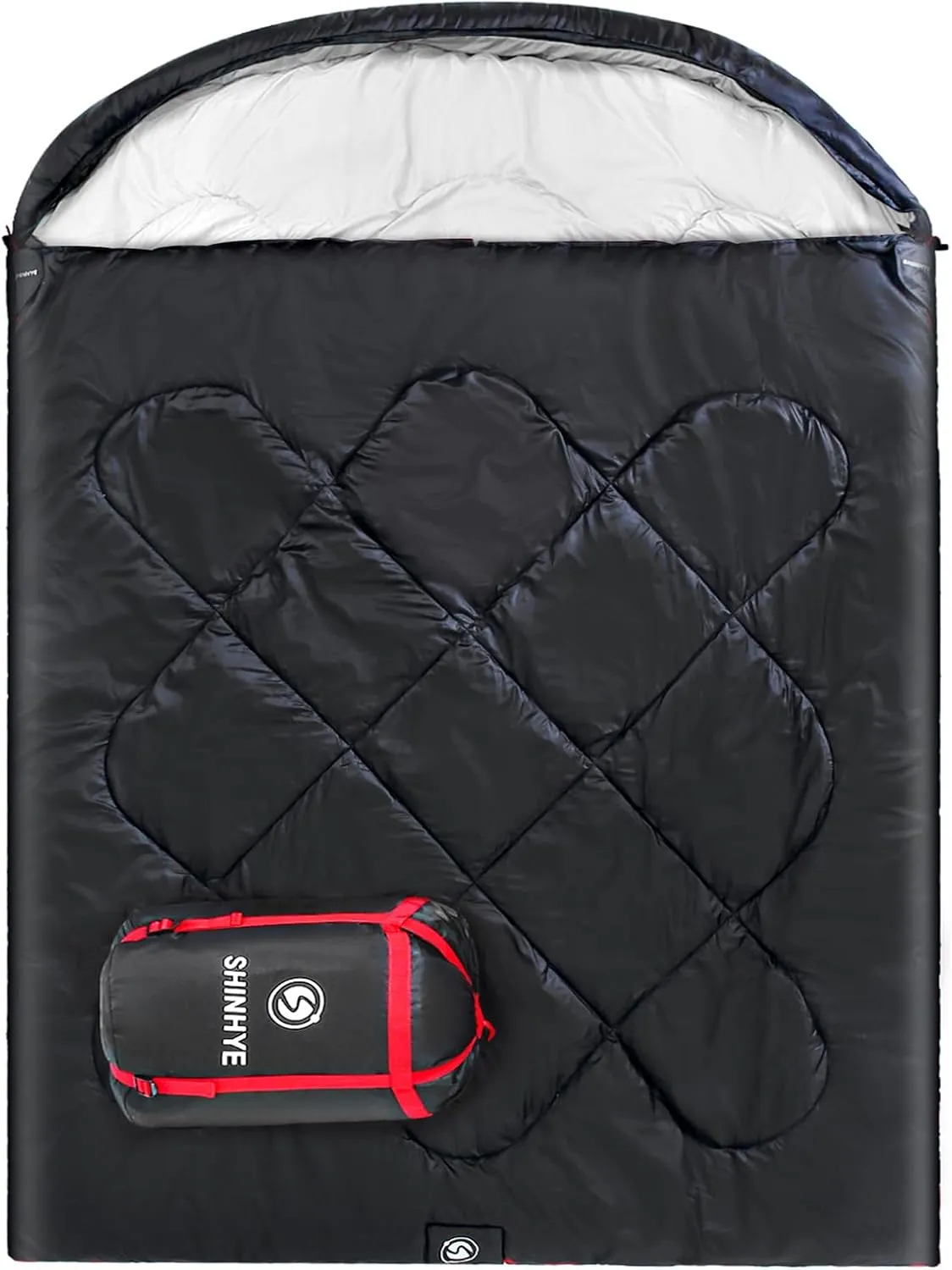 ShinHye Double Sleeping Bag for Adults with 2 Pillows, Camping Sleeping Bags Flannel Cotton 2 Person Sleeping Bags XXL Queen Size Sleeping Bag for Cold Weather