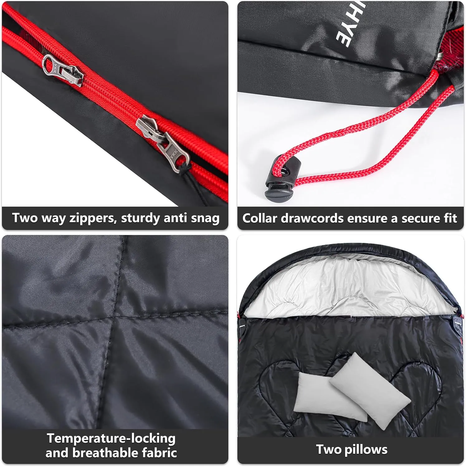 ShinHye Double Sleeping Bag for Adults with 2 Pillows, Camping Sleeping Bags Flannel Cotton 2 Person Sleeping Bags XXL Queen Size Sleeping Bag for Cold Weather