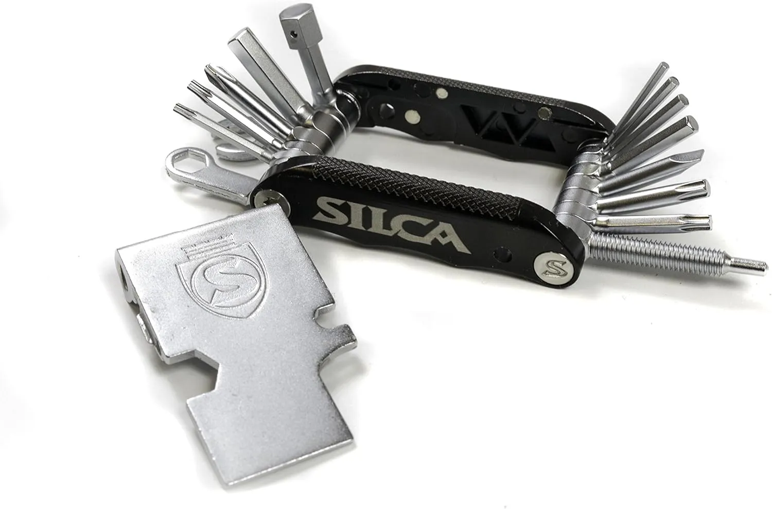 SILCA VENTI MultiTool | 20 tools design minimalistic focus | steel multi tools w/hardened finish | aluminum side bars with master link magnetic storage | HEX/TORX/PHILLIPS/Chain Breaker