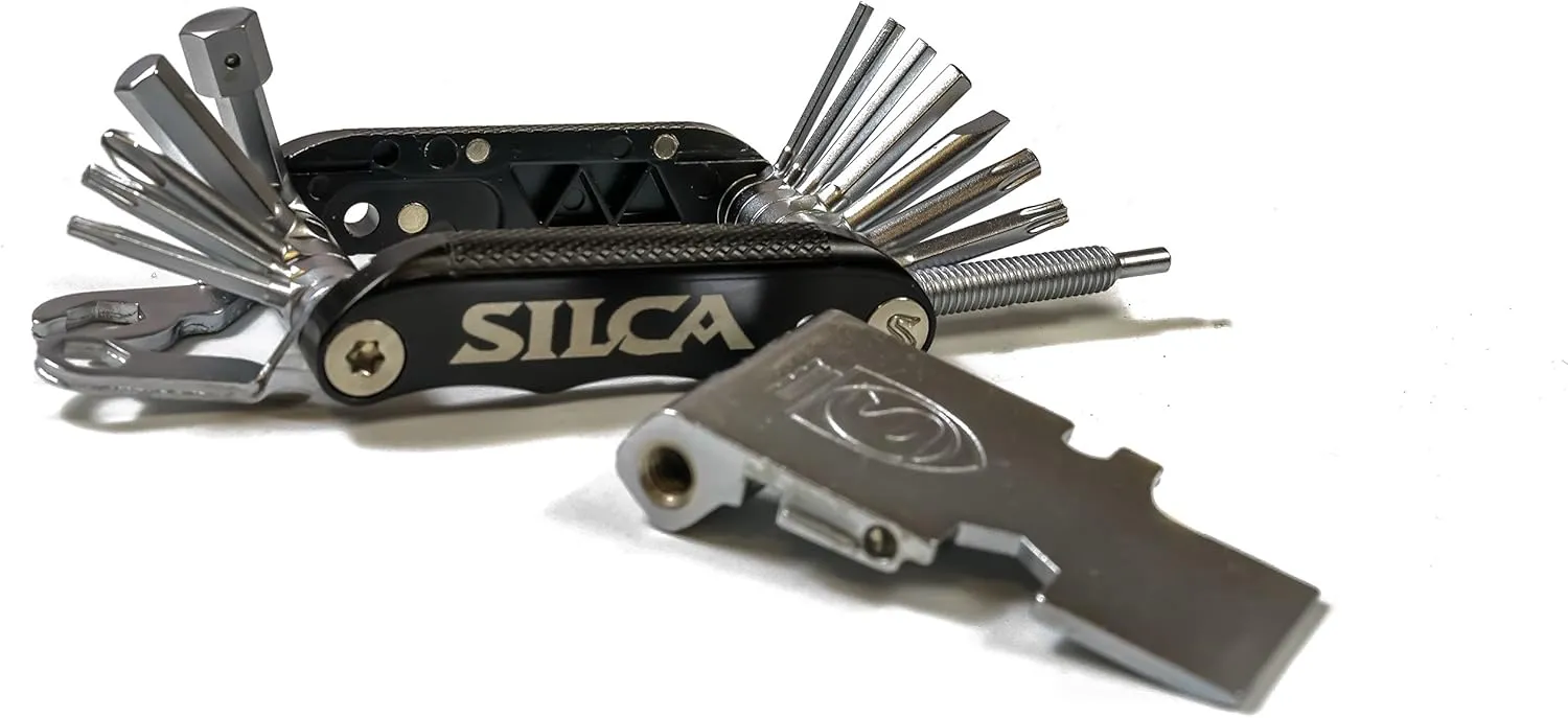 SILCA VENTI MultiTool | 20 tools design minimalistic focus | steel multi tools w/hardened finish | aluminum side bars with master link magnetic storage | HEX/TORX/PHILLIPS/Chain Breaker