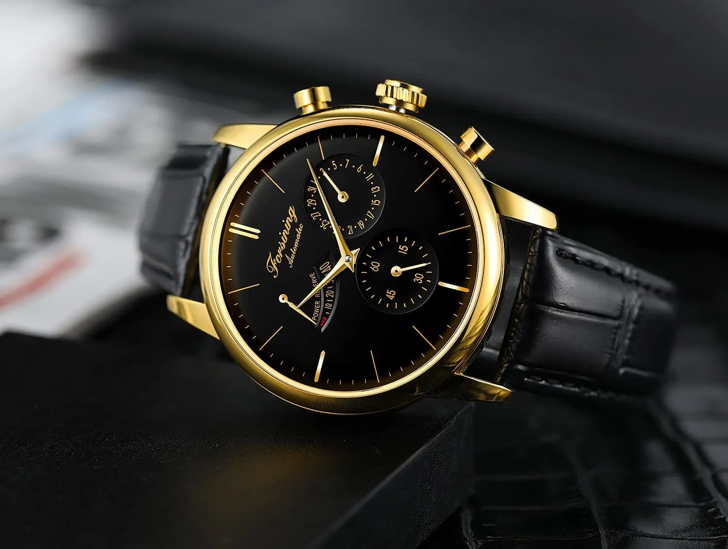Simple Wind Nail Scale Mechanical Watch Mechanical Movement Watch Men's Black Gold Circular Belt Watch Leather Waterproof Men Wrist Watch