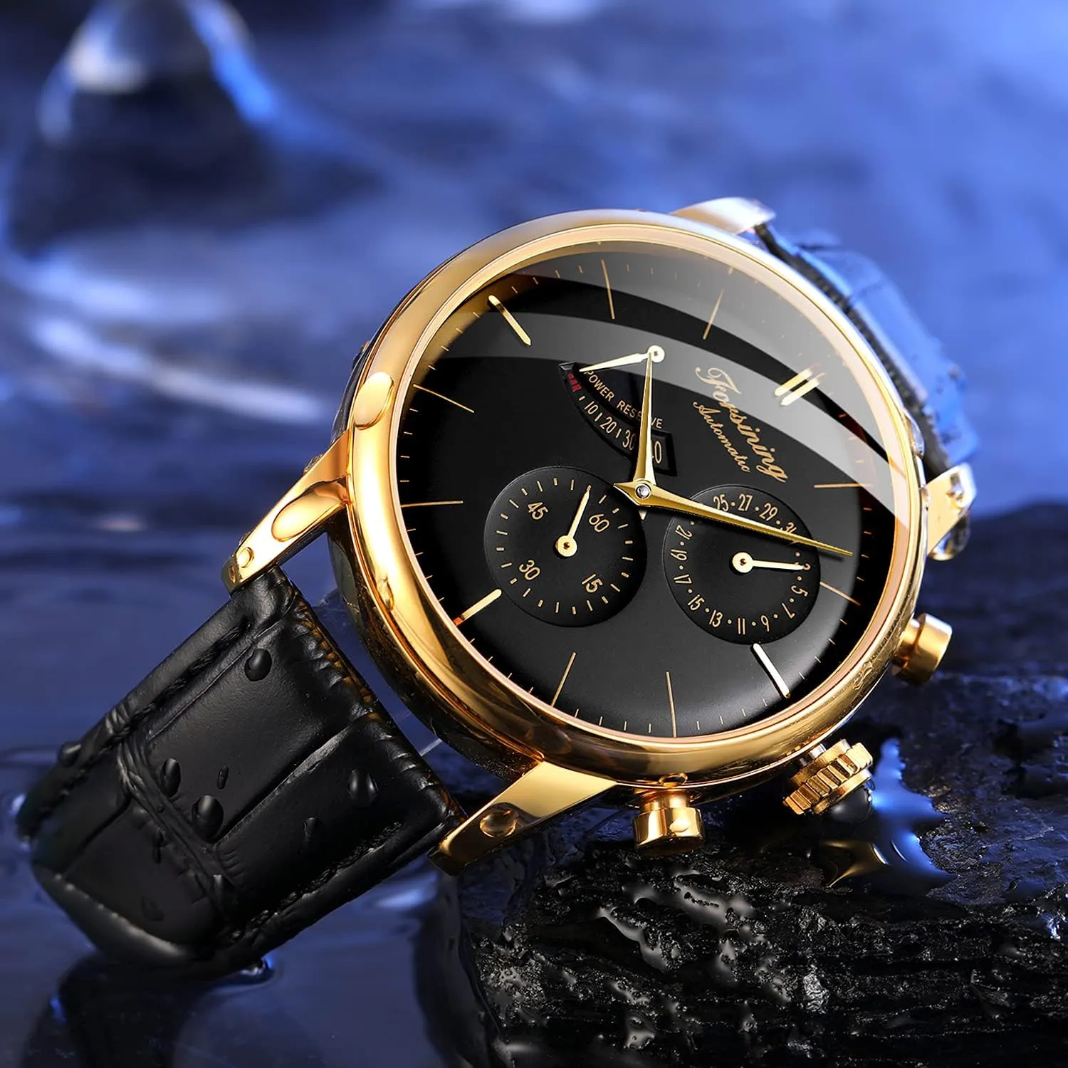 Simple Wind Nail Scale Mechanical Watch Mechanical Movement Watch Men's Black Gold Circular Belt Watch Leather Waterproof Men Wrist Watch