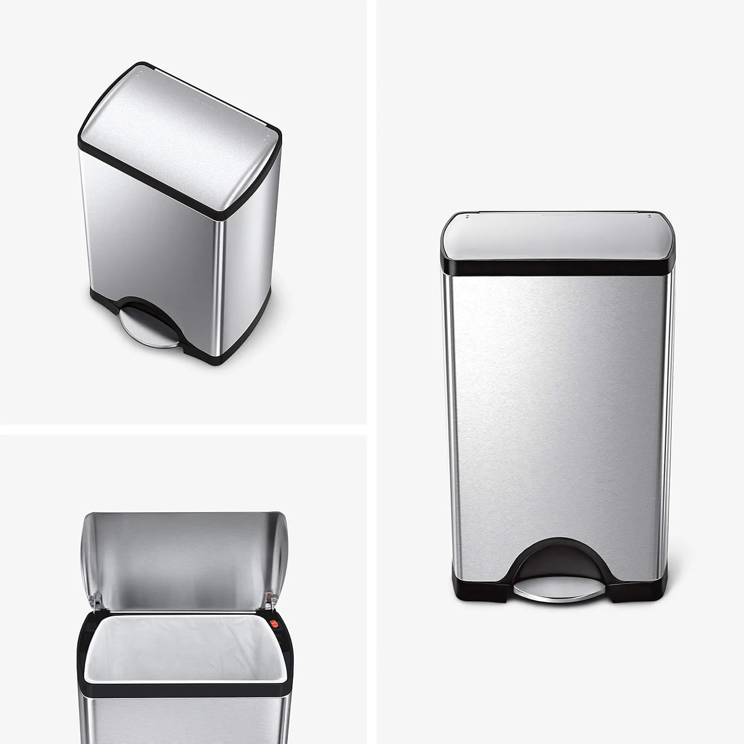 simplehuman 38 Liter / 10 Gallon Rectangular Kitchen Step Trash Can, Brushed Stainless Steel
