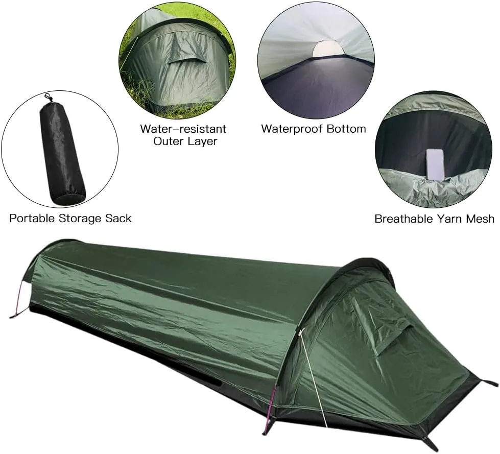 Single Person Backpacking Tent Hiking Bivy Tent Weight Sleeping Bag Tent with Ground Cloth
