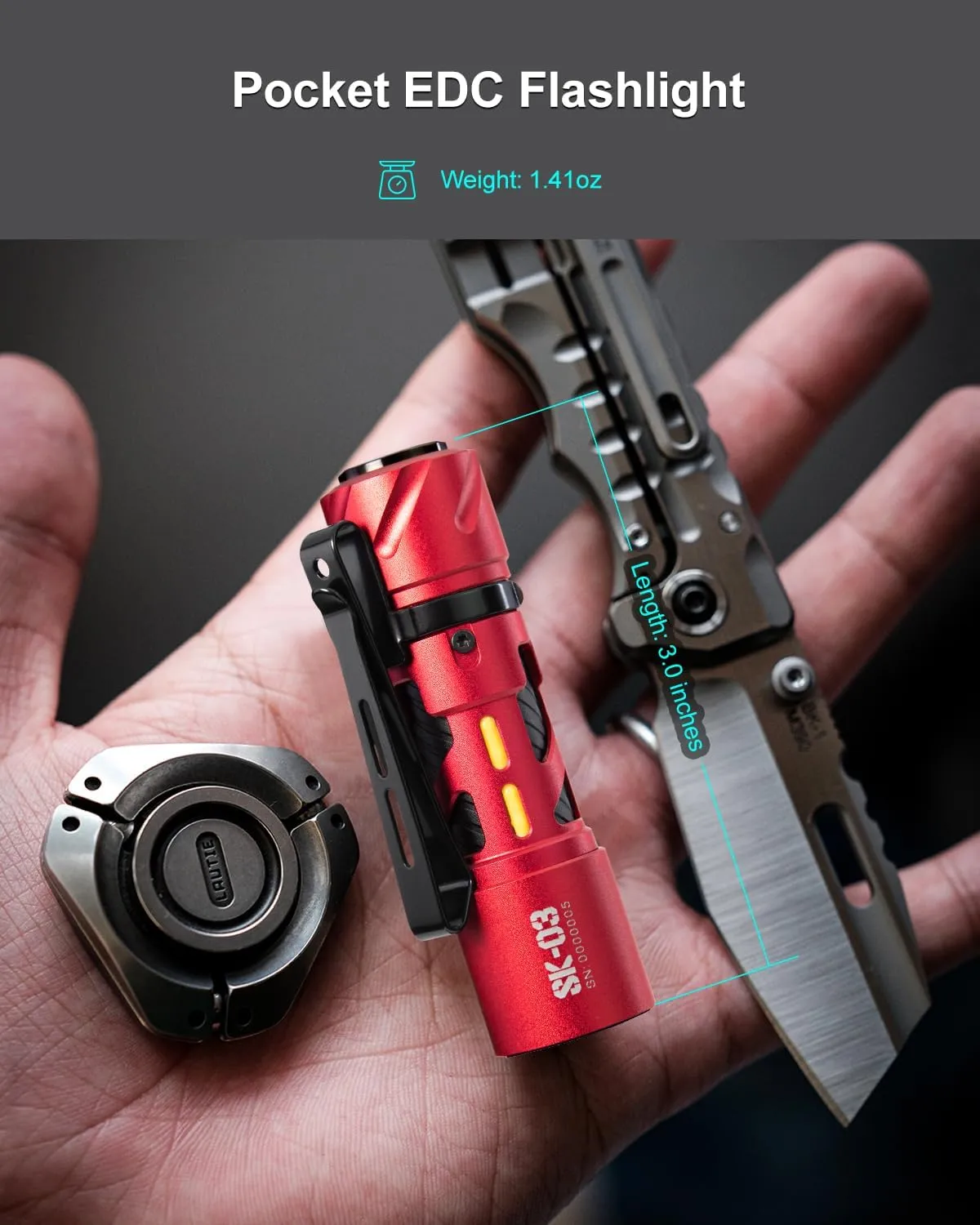 SK03 EDC Flashlight Rechargeable 1000 High Lumens, LED Pocket Flashlight with Clip, Supports Fast Charging IP65 Waterproof, Side Light, 10 Modes Mini Flashlight for Camping, Outdoor
