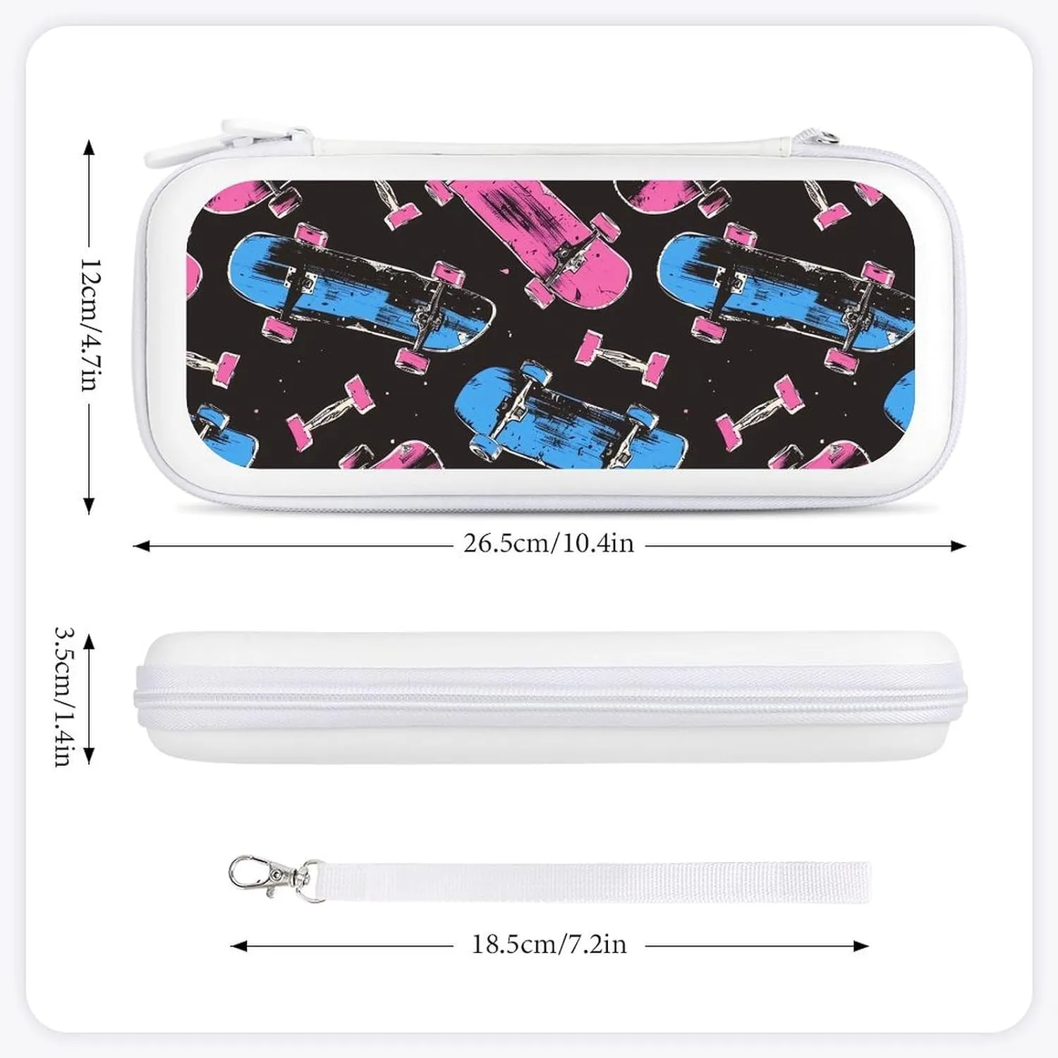 Skateboard Collection Hard Shell Travel Case with Rope 15 Game Card Pockets Compatible with Switch Protective