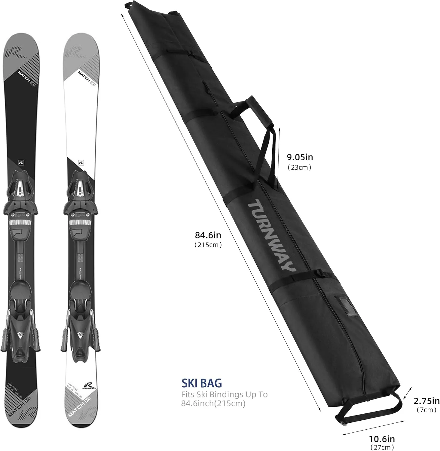 Ski Bag | Store & Transport Skis Up to 215 cm, Poles & Extras | Waterproof - for Men, Women and Youth