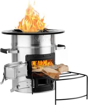 Skyflame Camping Rocket Stove, Stainless Steel Wood Burning Stove Portable Camping Gear for Outdoor Backpacking Emergency RV Survival