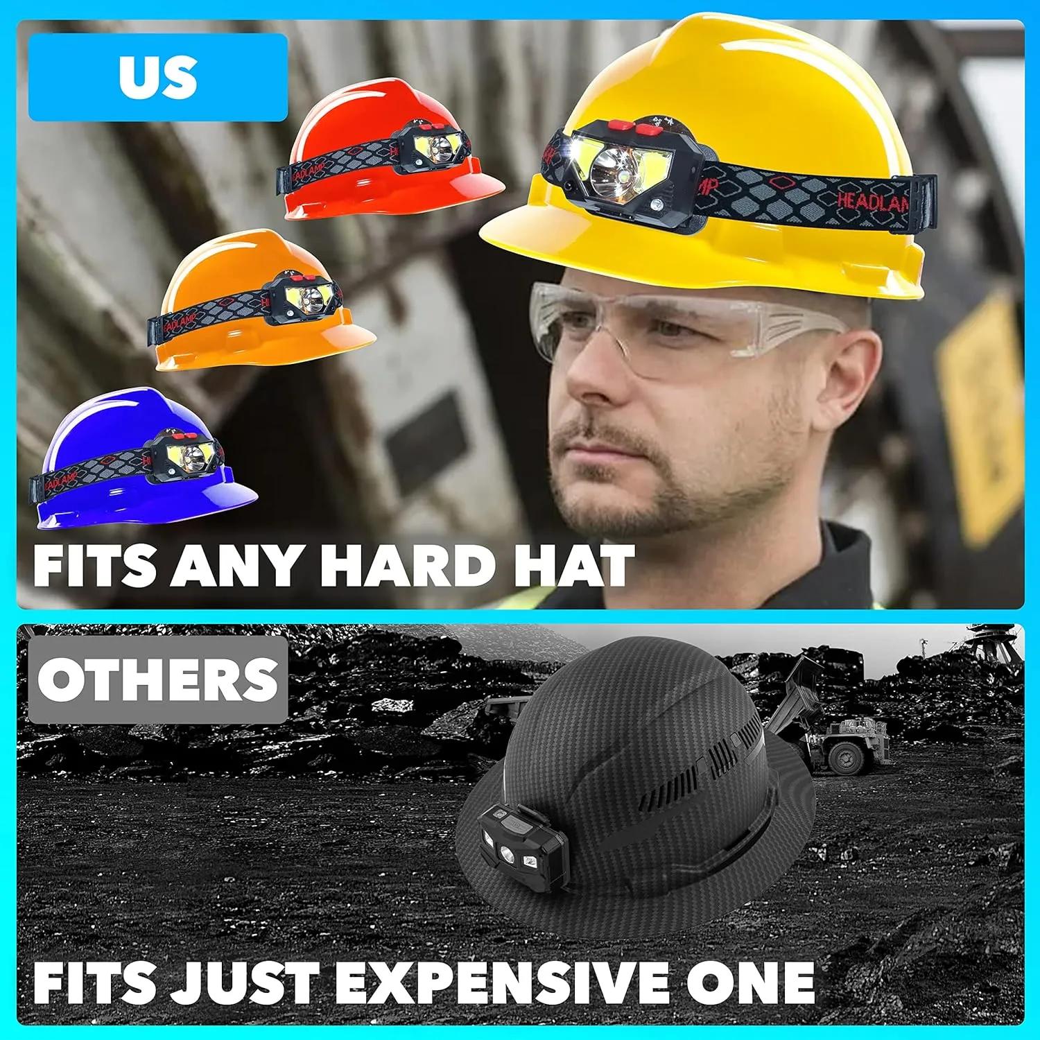 Skywin Hard Hat Light, Headlamp Rechargeable, 10 Pack Lightweight USB, XPG COB 3 LED 200 Lumen Camping Helmet Light for Adults with Red Light IP44 Waterproof