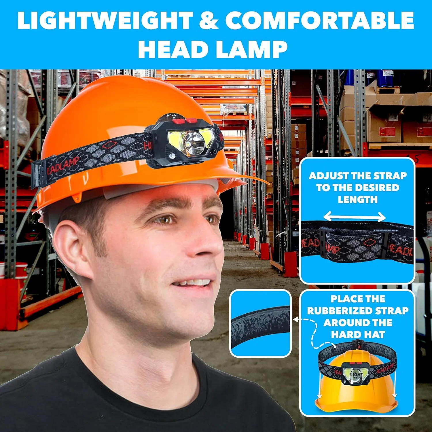 Skywin Hard Hat Light, Headlamp Rechargeable, 10 Pack Lightweight USB, XPG COB 3 LED 200 Lumen Camping Helmet Light for Adults with Red Light IP44 Waterproof