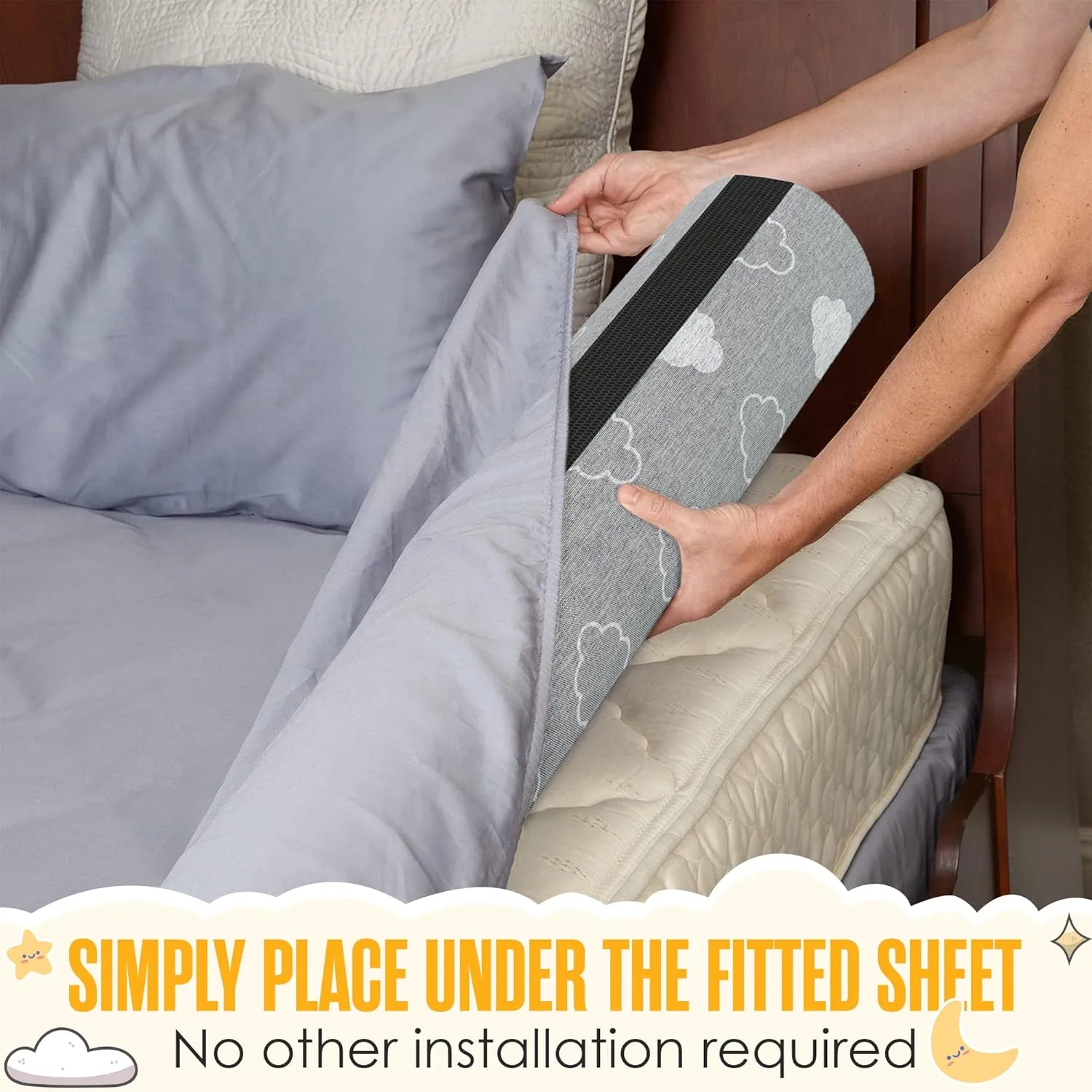 Sleepah Bed Bumpers for Toddlers Memory Foam Rail - Waterproof Washable Dual Sided Non-Slip Soft Cover - Safety Guard Noodle Long Pillow Pads for King Queen Full Twin Beds (1 Pack)