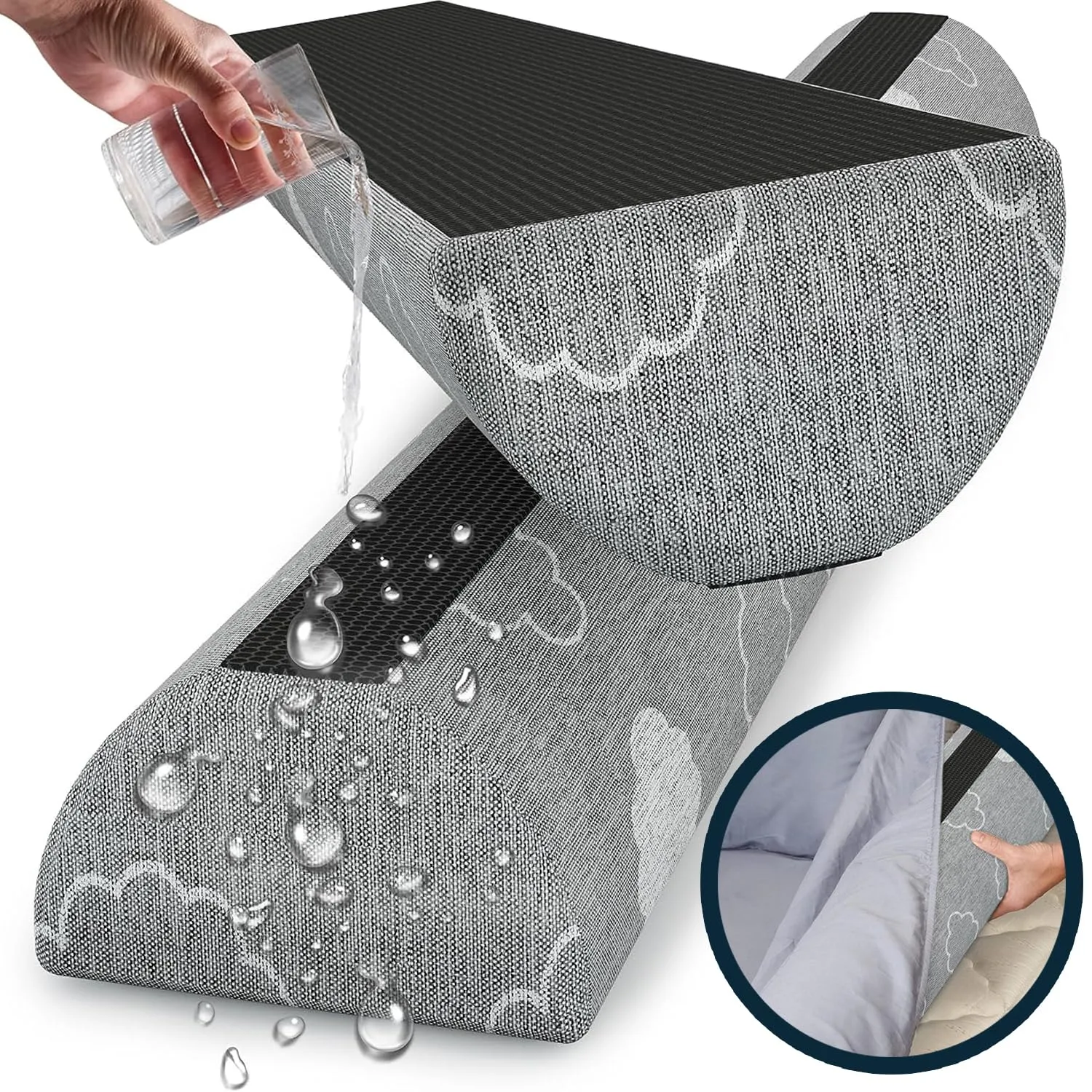 Sleepah Bed Bumpers for Toddlers Memory Foam Rail - Waterproof Washable Dual Sided Non-Slip Soft Cover - Safety Guard Noodle Long Pillow Pads for King Queen Full Twin Beds (1 Pack)
