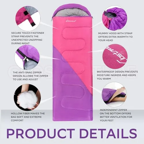 Sleeping Bag for Adults & Kids - Lightweight Camping Sleeping Bag