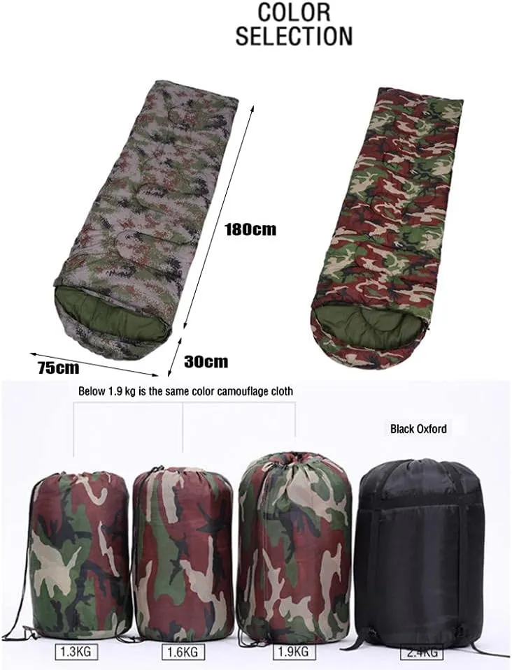 Sleeping Bag for Adults, Envelope Compact Outdoor Sleeping Bags, with Compression Sack, for Adults & Kids -Indoor & Outdoor, Camping, Backpacking, Hiking-1kg_Green Camouflage Super