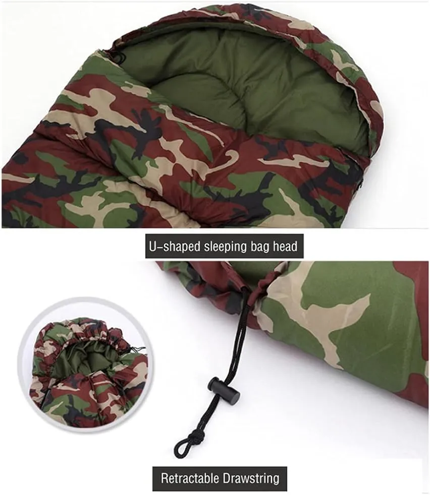 Sleeping Bag for Adults, Envelope Compact Outdoor Sleeping Bags, with Compression Sack, for Adults & Kids -Indoor & Outdoor, Camping, Backpacking, Hiking-1kg_Green Camouflage Super