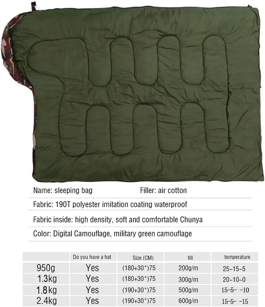 Sleeping Bag for Adults, Envelope Compact Outdoor Sleeping Bags, with Compression Sack, for Adults & Kids -Indoor & Outdoor, Camping, Backpacking, Hiking-1kg_Green Camouflage Super