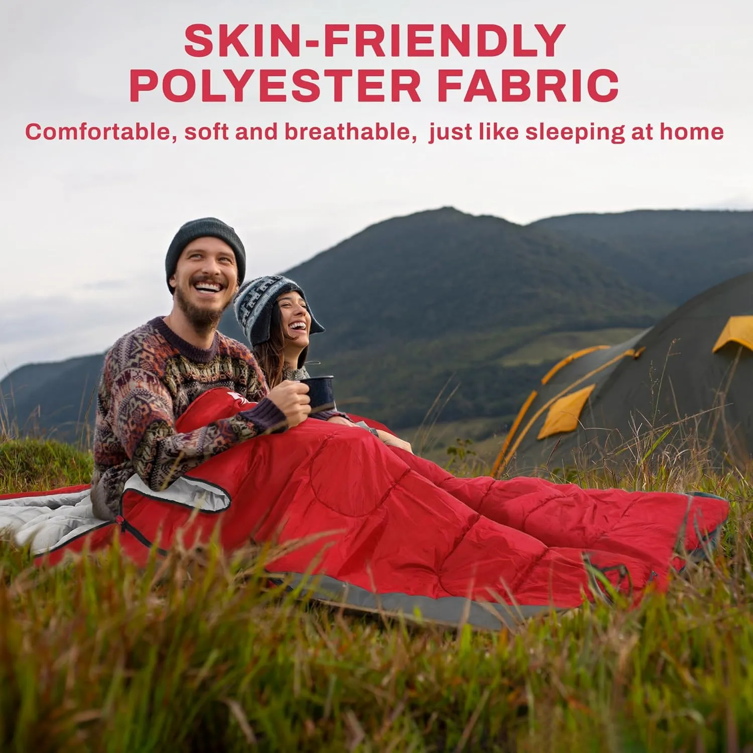 Sleeping Bag for Adults Teens Kids Cold Warm Weather, Portable Waterproof & Lightweight, Compact with Compression Sack, for 3-4 Seasons Camping, Backpacking, Hiking, Travel, Indoors Outdoors