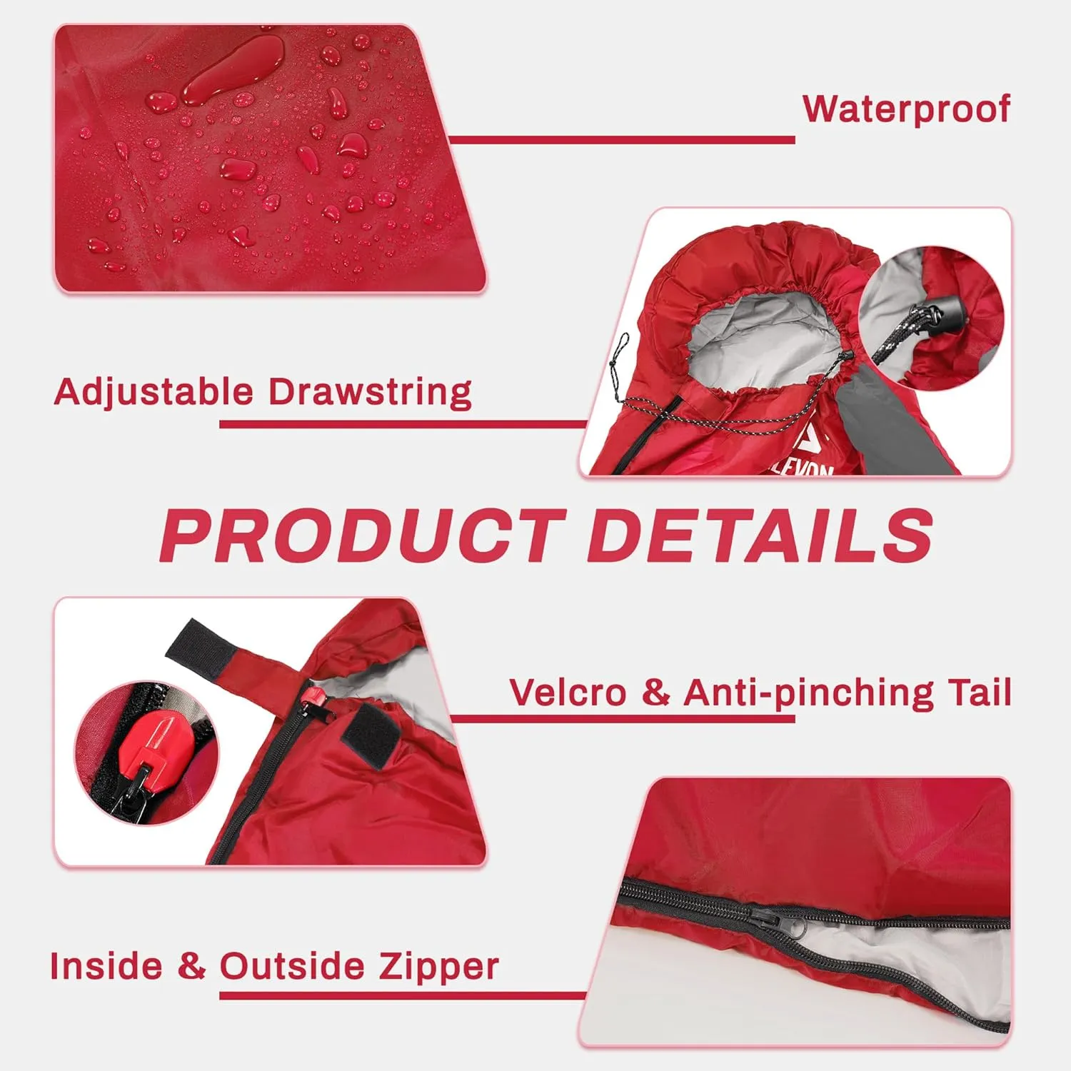 Sleeping Bag for Adults Teens Kids Cold Warm Weather, Portable Waterproof & Lightweight, Compact with Compression Sack, for 3-4 Seasons Camping, Backpacking, Hiking, Travel, Indoors Outdoors