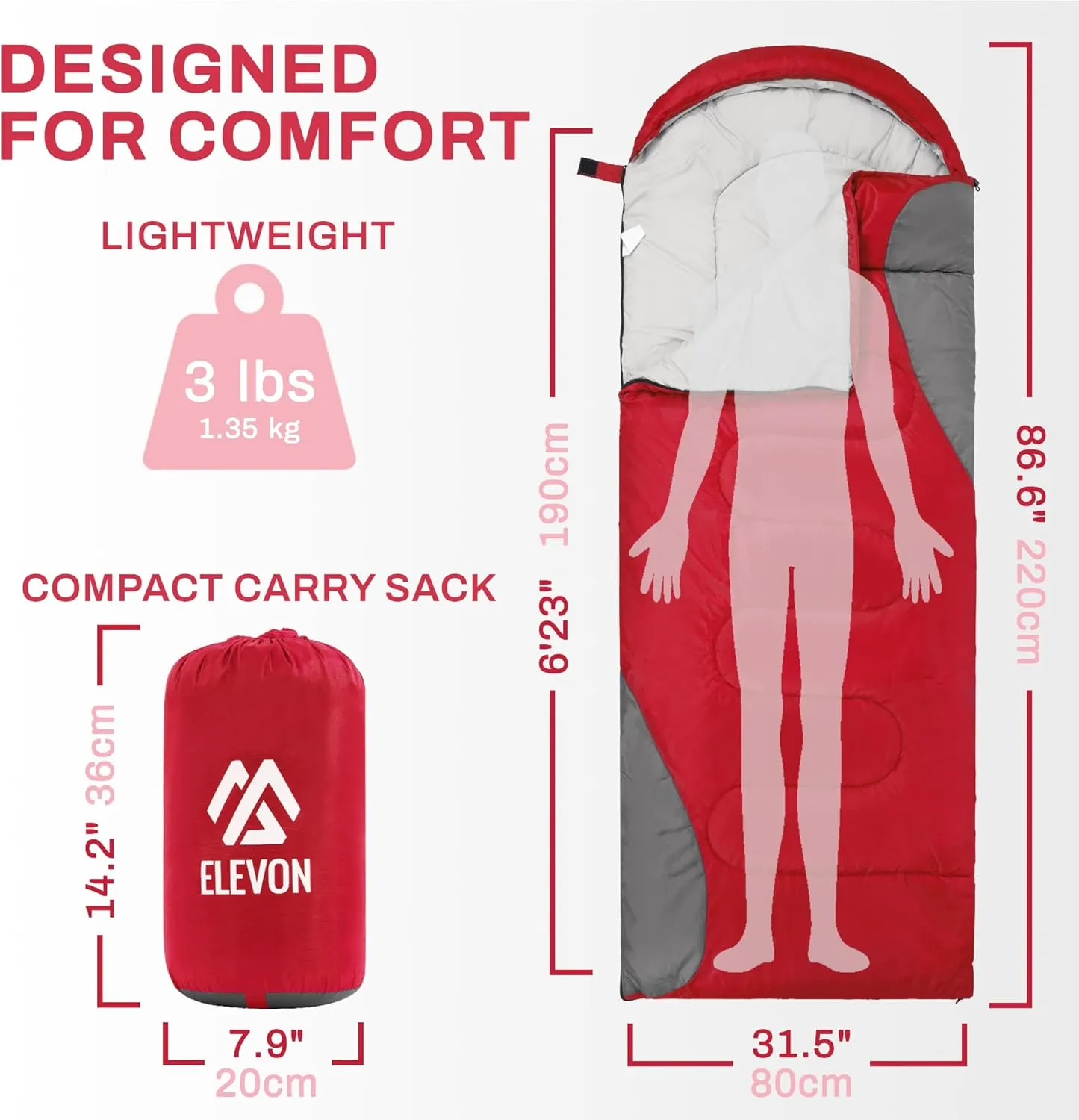 Sleeping Bag for Adults Teens Kids Cold Warm Weather, Portable Waterproof & Lightweight, Compact with Compression Sack, for 3-4 Seasons Camping, Backpacking, Hiking, Travel, Indoors Outdoors