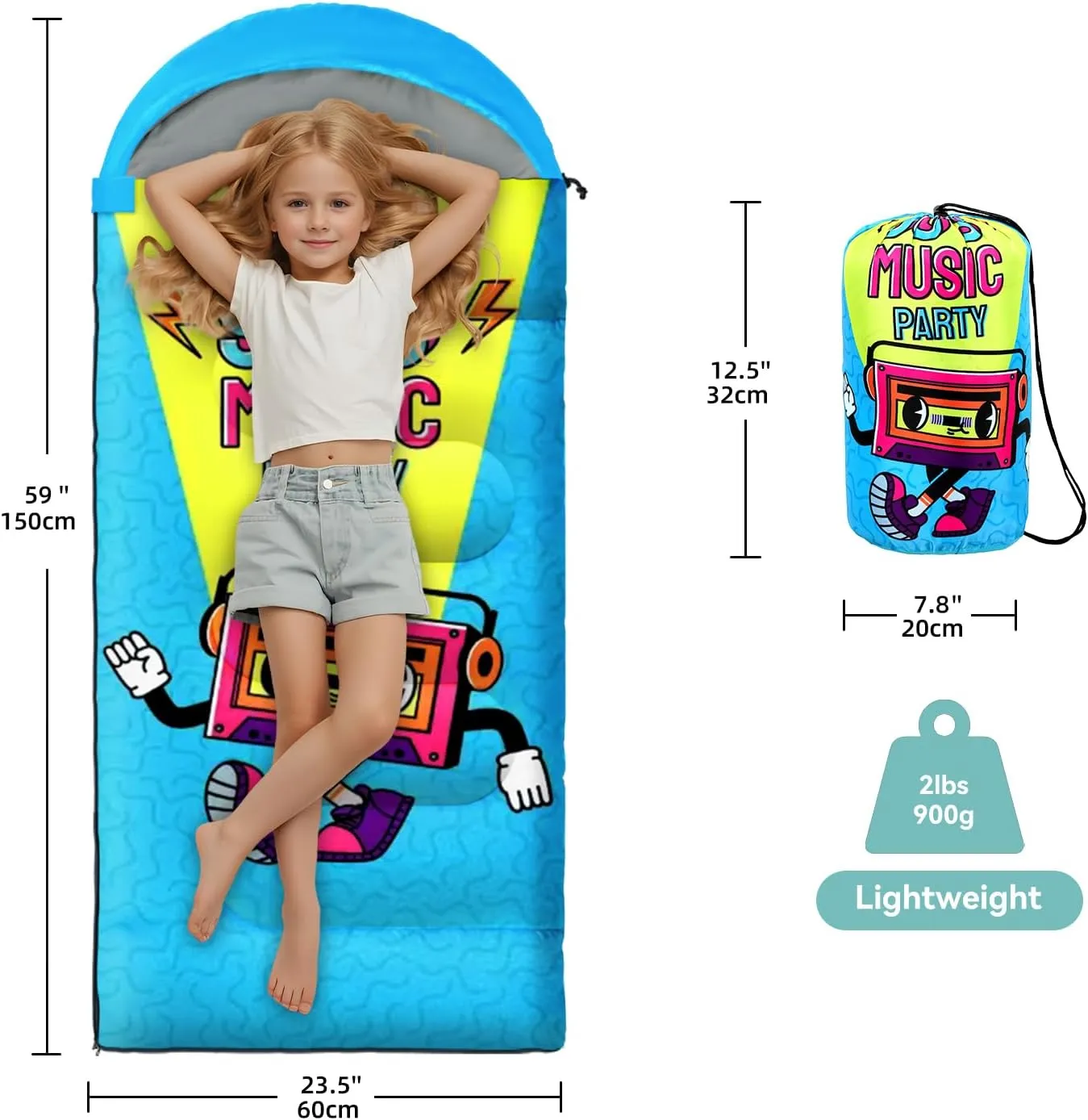 Sleeping Bag for Kids,Portable Camping Sleeping Bags for Boys&Girls with Cute Cartoon Print,Lightweight Waterproof Compact Sleeping Bag for Indoor Outdoor Hiking Travel