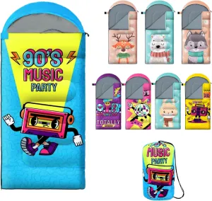 Sleeping Bag for Kids,Portable Camping Sleeping Bags for Boys&Girls with Cute Cartoon Print,Lightweight Waterproof Compact Sleeping Bag for Indoor Outdoor Hiking Travel