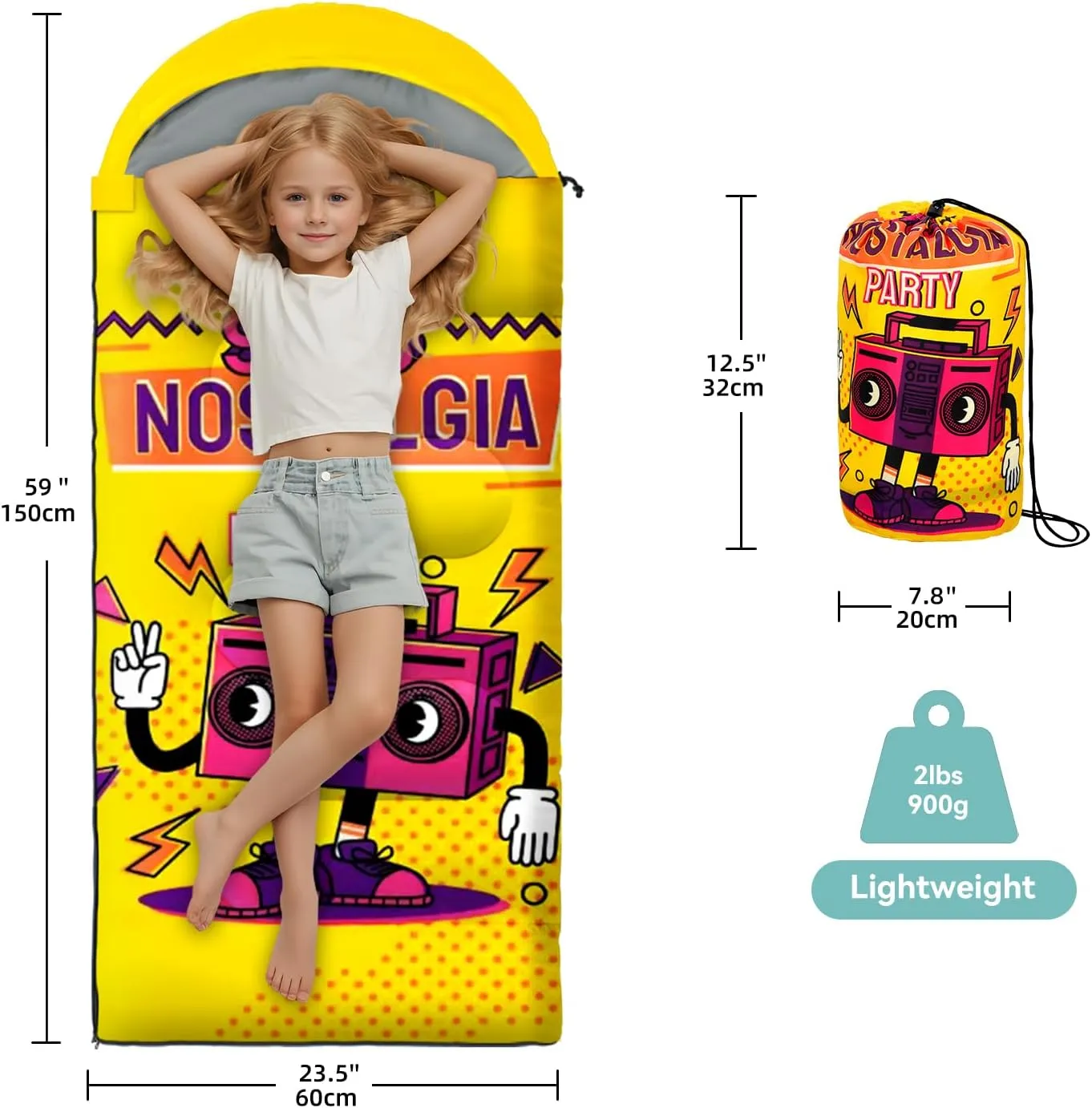Sleeping Bag for Kids,Portable Camping Sleeping Bags for Boys&Girls with Cute Cartoon Print,Lightweight Waterproof Compact Sleeping Bag for Indoor Outdoor Hiking Travel