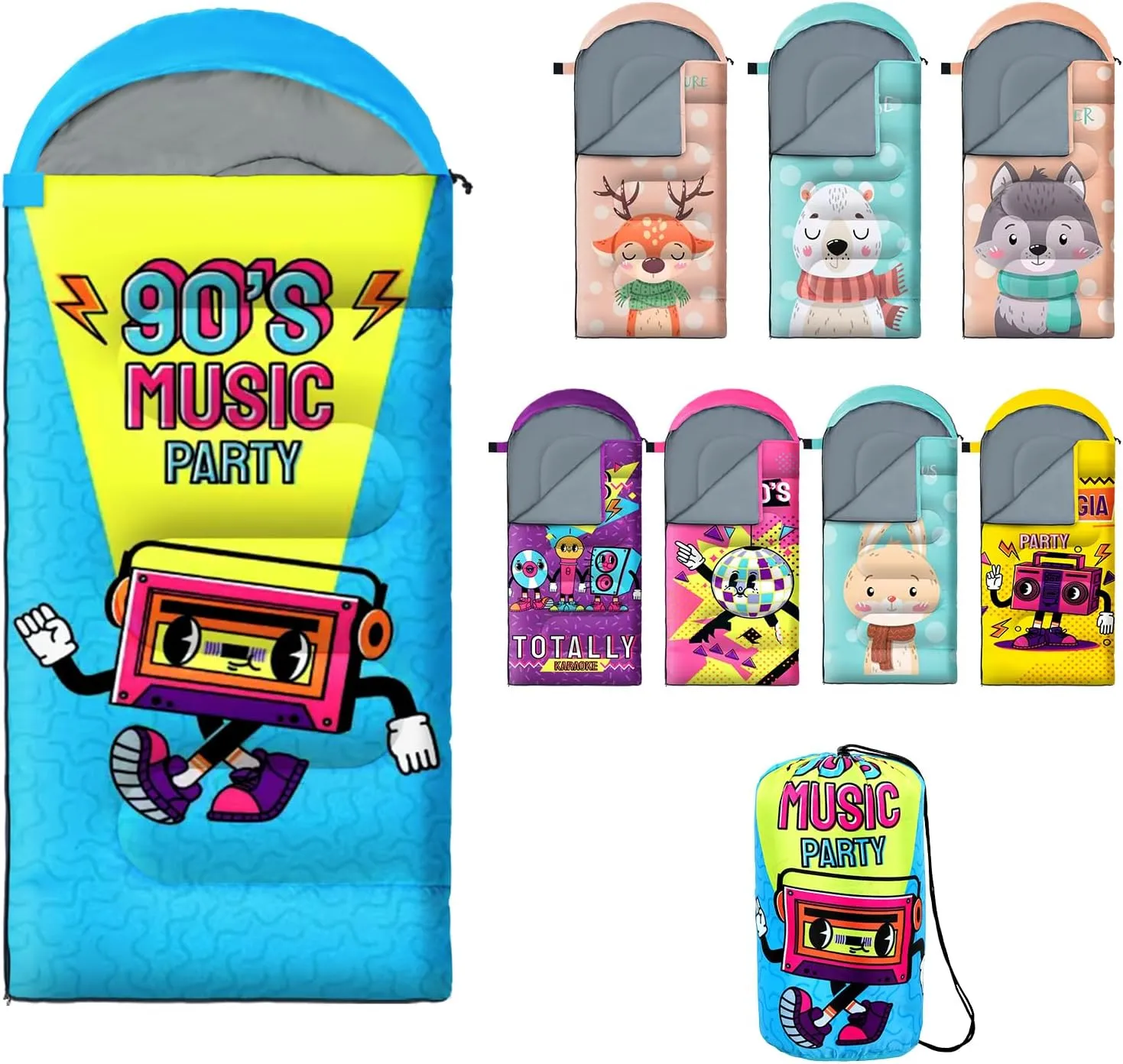 Sleeping Bag for Kids,Portable Camping Sleeping Bags for Boys&Girls with Cute Cartoon Print,Lightweight Waterproof Compact Sleeping Bag for Indoor Outdoor Hiking Travel