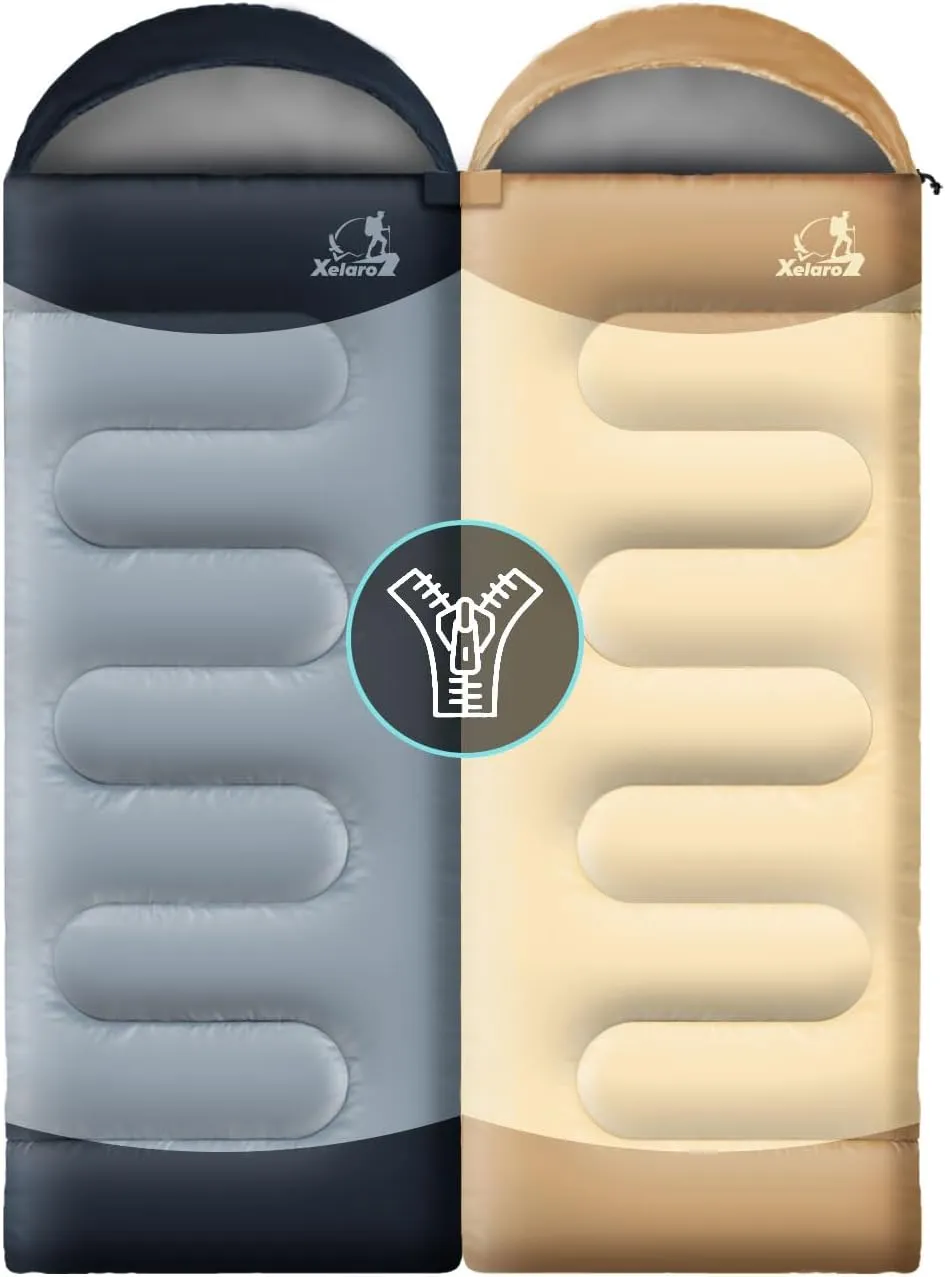 Sleeping Bags for Adults Kids - 3 Season Cold&Warm Weather Waterproof Camping Sleeping Bags - Lightweight Sleeping Bags for Camping Hiking Outdoor Travel - Black&Beige