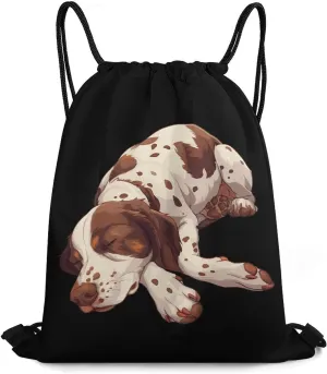 Sleeping German Shorthaired Pointer Dog Sackpack Drawstring Backpack Gym Bag Sports Workout Daypack