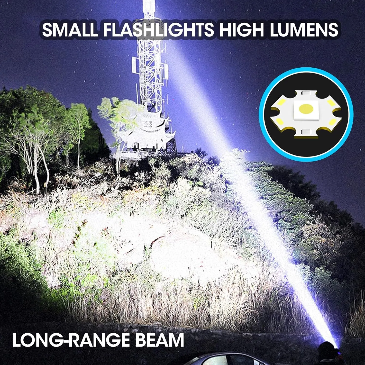 Small Flashlights High Lumens - LED Rechargeable Flashlight Long Beam Magnetic Flashlight Zoomable Waterproof for Home Emergency Search Tactical Spotlight Flash Light, 2 Pack