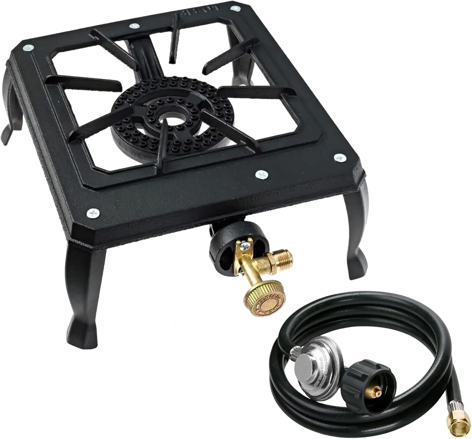 Small Portable 15,000 BTU Propane Camping Stove – High Pressure Cast Iron Burner with Regulator and 5 ft Gas Hose, Impact-Resistant – Ideal for Outdoor BBQ, Hiking, Tailgating, and Camping Cooking