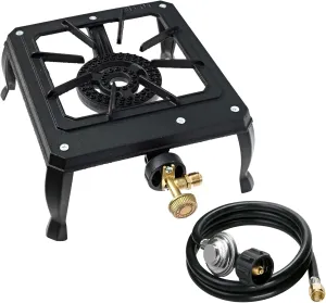 Small Portable 15,000 BTU Propane Camping Stove – High Pressure Cast Iron Burner with Regulator and 5 ft Gas Hose, Impact-Resistant – Ideal for Outdoor BBQ, Hiking, Tailgating, and Camping Cooking