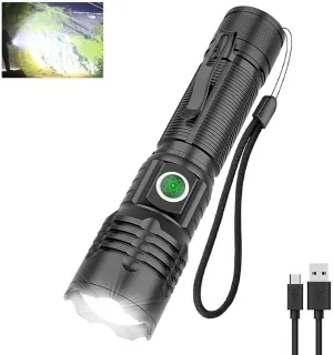 Small Powerful Flashlight, Super Bright 8000 Lumens LED Flashlight, Type-C Rechargeable, Zoomable, Waterproof Tactical Flashlight for Camping Emergency