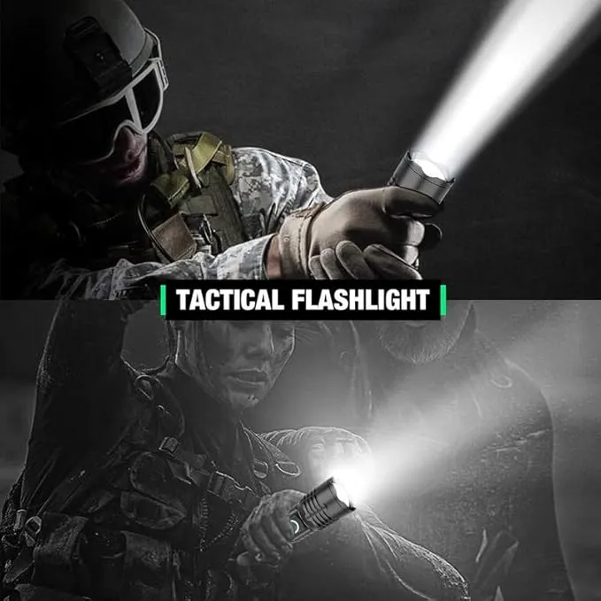 Small Powerful Flashlight, Super Bright 8000 Lumens LED Flashlight, Type-C Rechargeable, Zoomable, Waterproof Tactical Flashlight for Camping Emergency