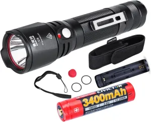 Small Tactical Flashlight, Waterproof, Military Grade, 900 Lumen, 5.51 in Length, 4.5oz Weight, Dual Switch, 18650 Battery (Not Included), 1 Year Free Replacement