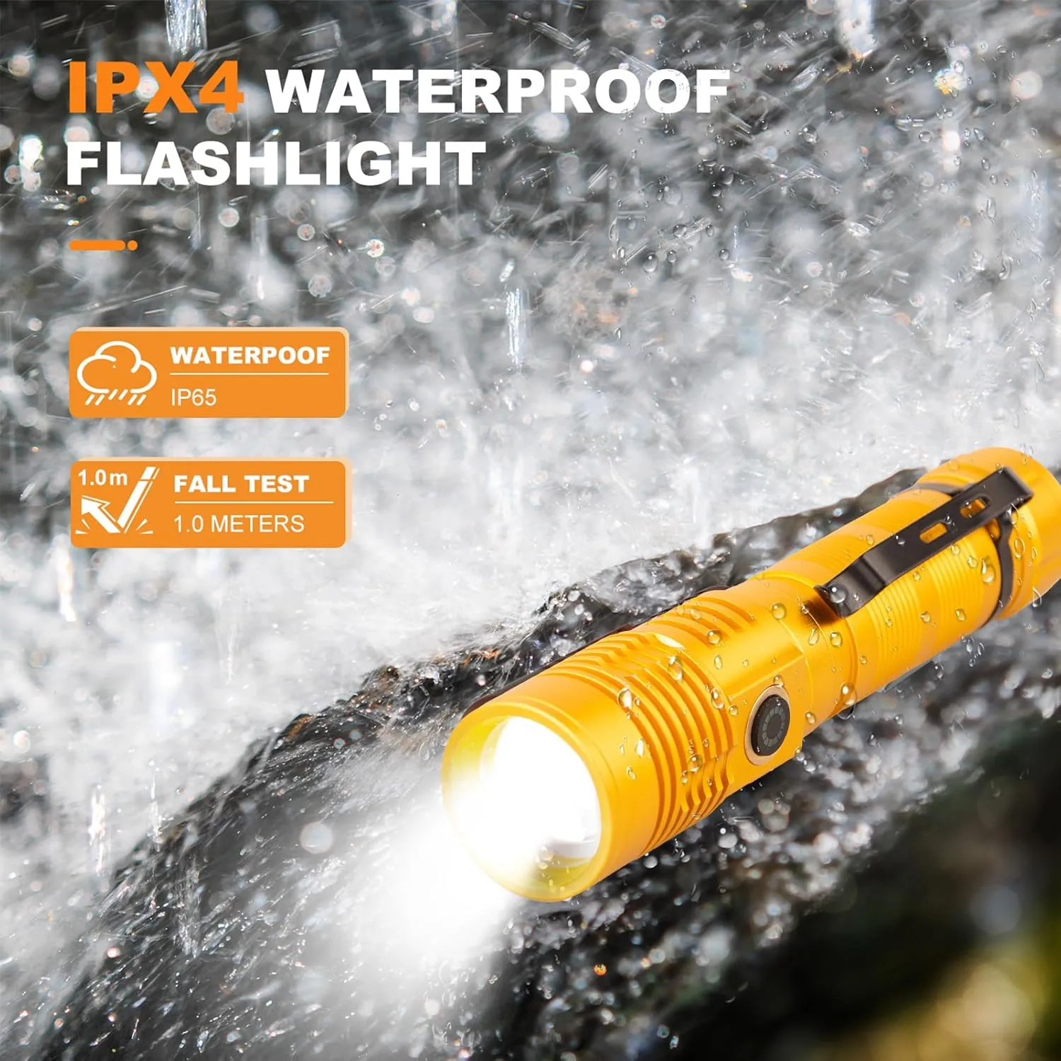 Small Tactical Flashlights High Lumens - 1500 Meters Long Beam Super Bright LED Magnetic Flashlight USB Rechargeable Zoomable 5Modes Long Beam Spotlight Flashlight for Hiking, Camping-Gold