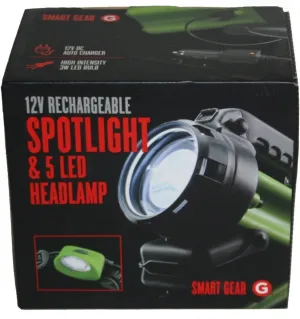 Smart Gear 12V Rechargeable Spotlight & 5 LED Headlamp