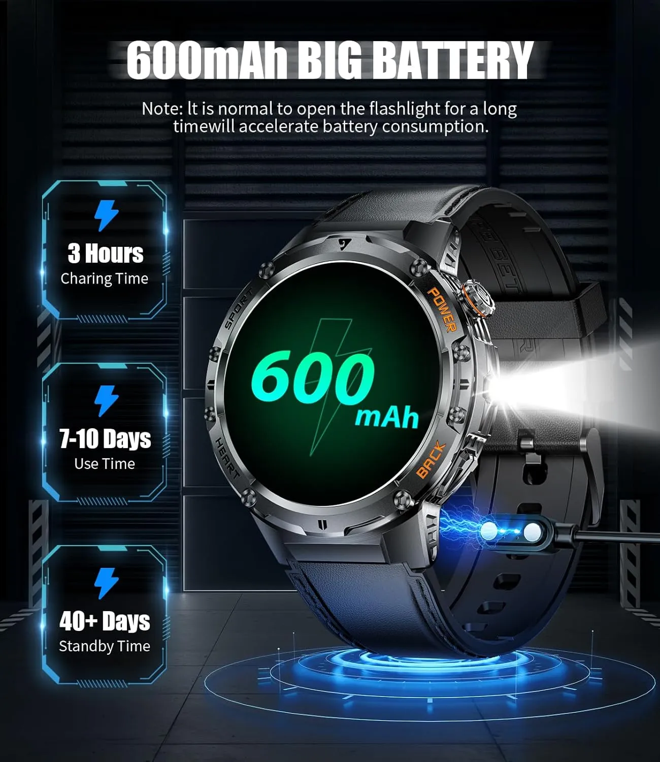 Smart Watch for Men(Answer/Make Calls), 100  Sport Modes Fitness Tracker, Flashlight/1.43'' AMOLED/Heart Rate/Sleep Monitor, 5ATM Waterproof Rugged Smart Watches Compatible Android iOS