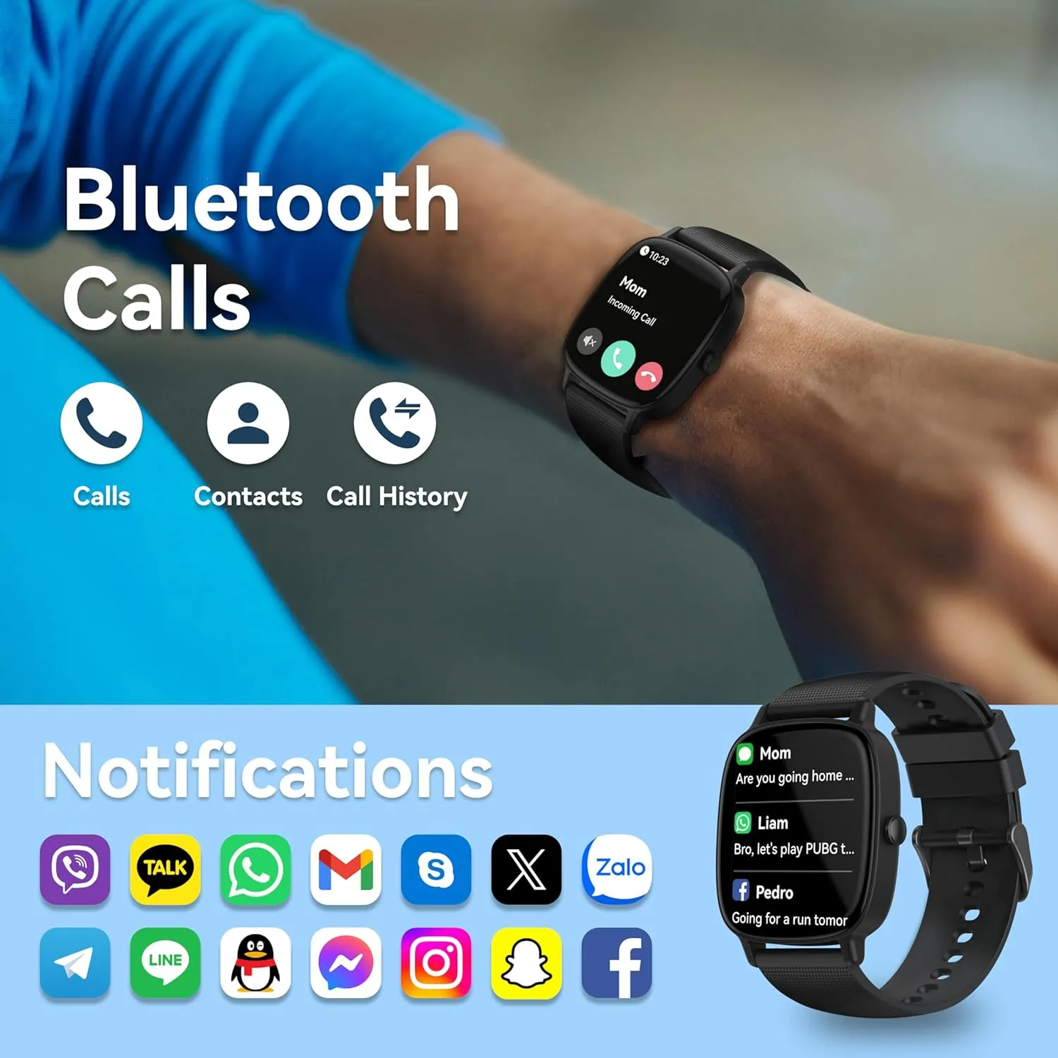 Smart Watches for Men Women (Answer/Make Calls), 1.85" HD Screen IP68 Waterproof, Fitness Tracker for iPhone Android Phones, Heart Rate Sleep SpO2(Blood Oxgen) Monitor 100  Sports, 2 Straps