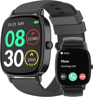Smart Watches for Men Women (Answer/Make Calls), 1.85" HD Screen IP68 Waterproof, Fitness Tracker for iPhone Android Phones, Heart Rate Sleep SpO2(Blood Oxgen) Monitor 100  Sports, 2 Straps