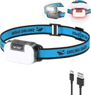 Smiling Shark Headlamp Rechargeable, TD-0151 LED Head Lamp Rechargeable Flip-top Design with White & Warm & Red Floodlight and Spotlight Waterproof for Adults Child Camping Hiking Running Repairing