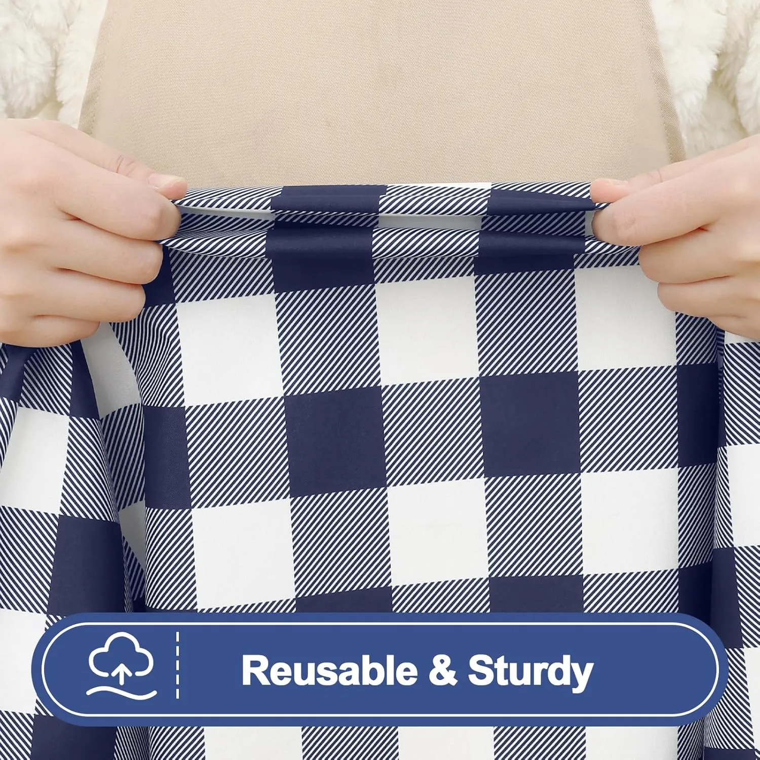 Smiry Picnic Table Cover with Bench Covers, Waterproof Elastic Fitted Tablecloths for 6 Foot Rectangle Tables, Washable Buffalo Plaid Tablecloth for Camping, Outdoor (Navy & White, 30"x72")