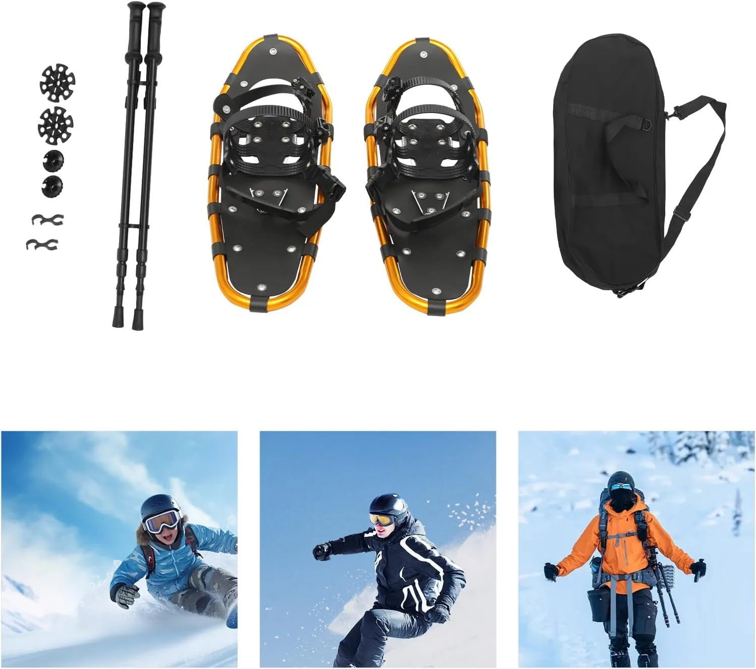 Snow Shoes for Women, Men, Youth, Kids, Light Aluminum Weight Snowshoes with Adjustable Trekking Poles, Carrying Bag, Serrated Claws for Skiing and Snow Trekking