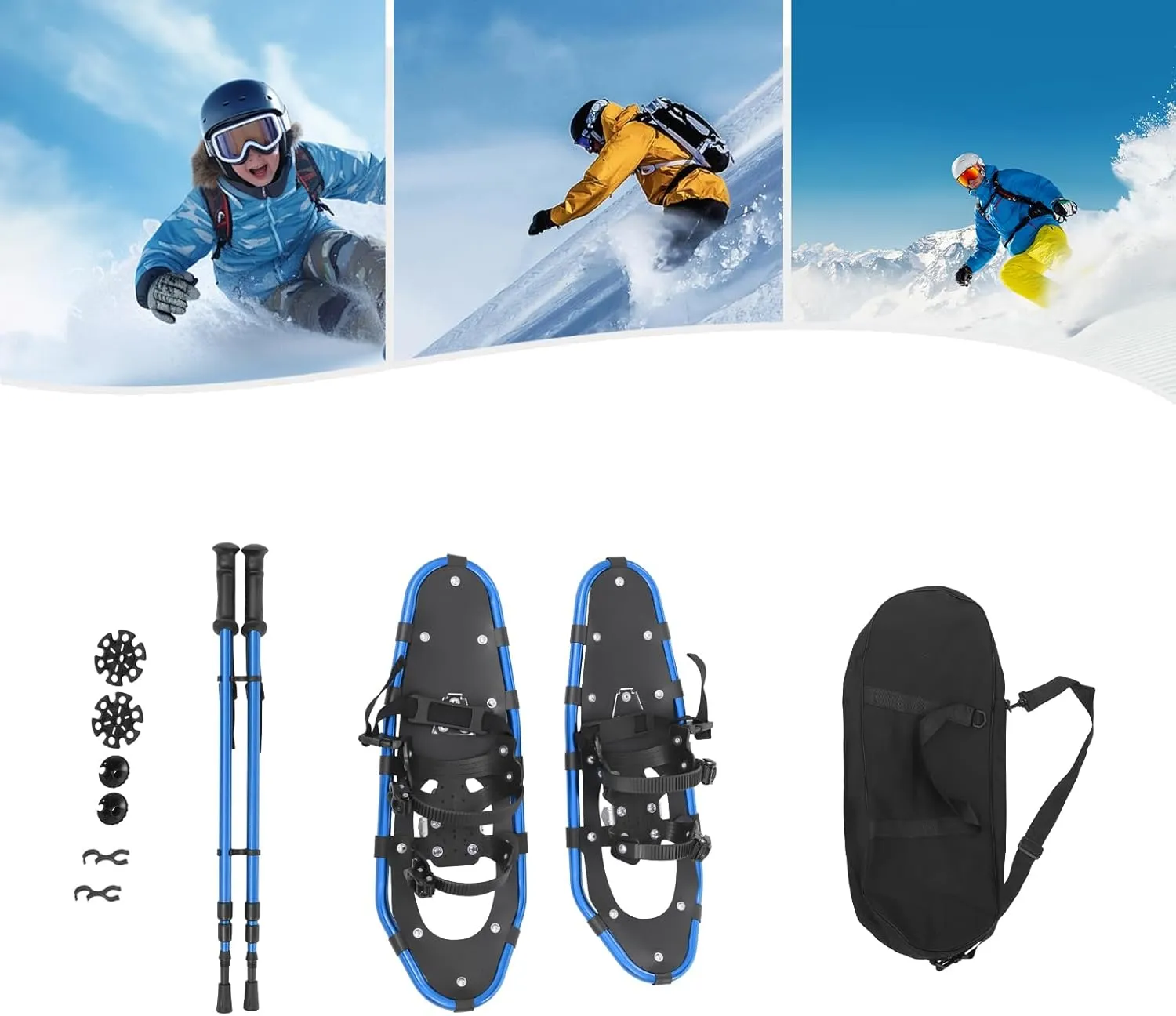 Snowshoes, Snowshoeing Kit, Skiing Equipment, Adjustable Binding Skiing Shoes, with Snow Shoes & Carrying Bag & Adjustable Trekking Poles, for Ski Resort, Outdoor Skiing Program