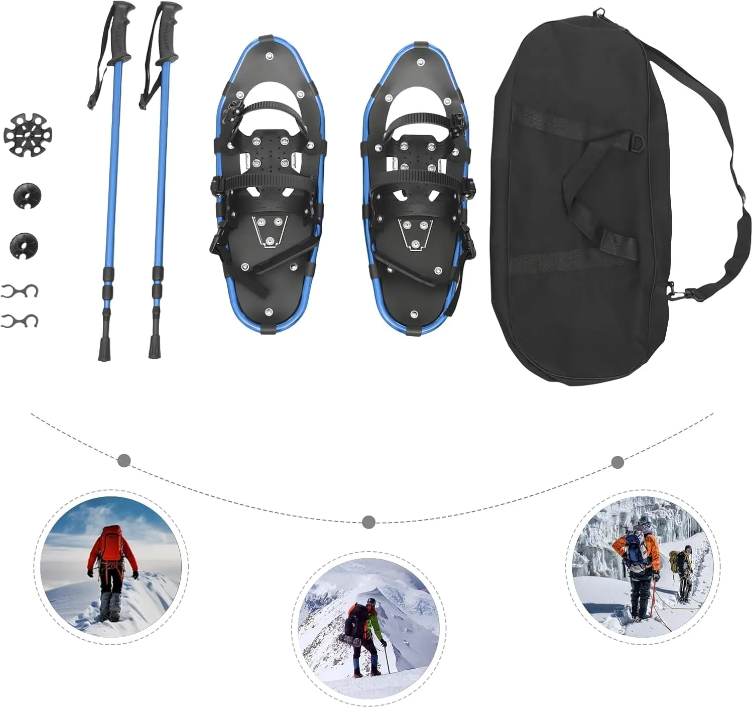 Snowshoes, Snowshoeing Kit, Skiing Equipment, Adjustable Binding Skiing Shoes, with Snow Shoes & Carrying Bag & Adjustable Trekking Poles, for Ski Resort, Outdoor Skiing Program
