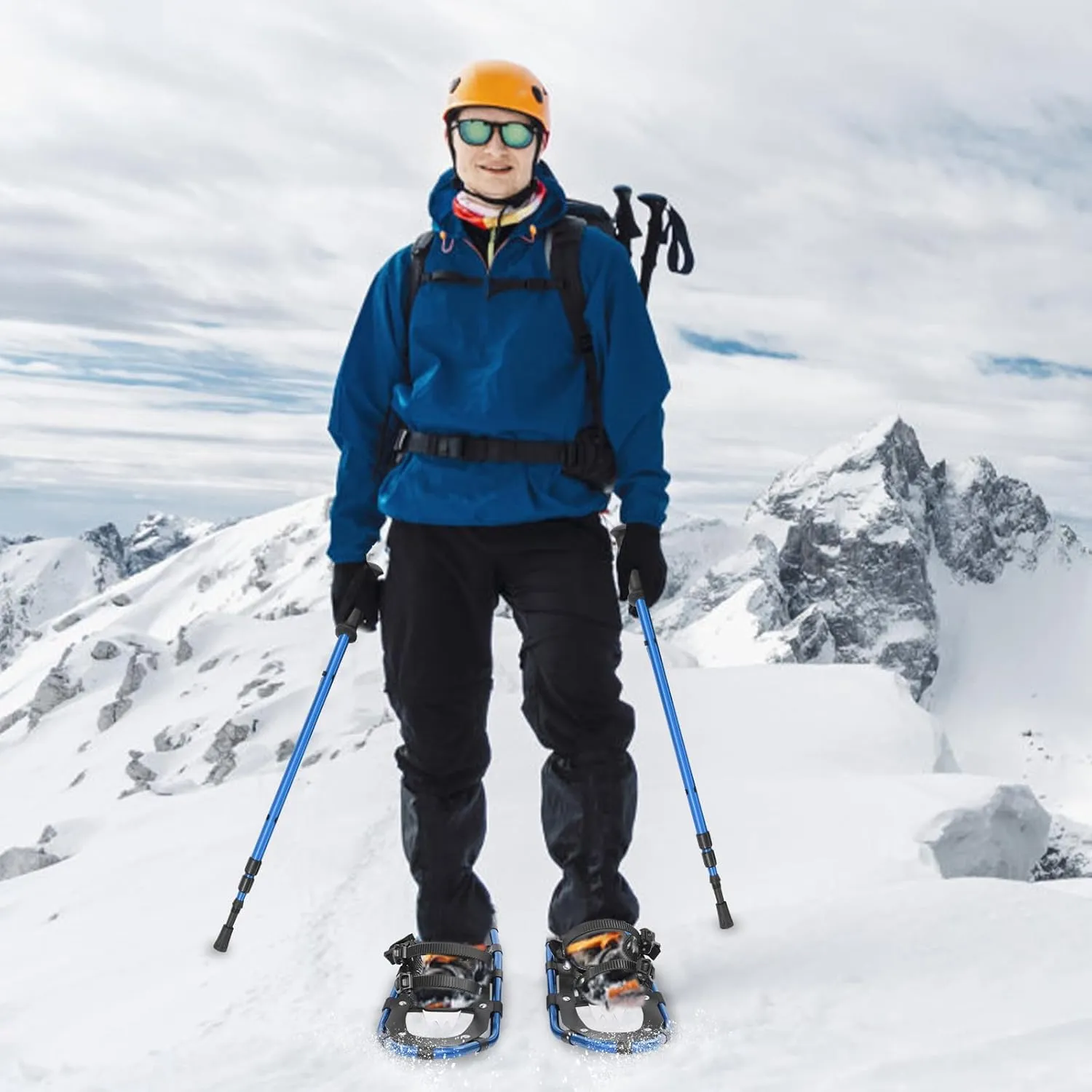 Snowshoes, Snowshoeing Kit, Skiing Equipment, Adjustable Binding Skiing Shoes, with Snow Shoes & Carrying Bag & Adjustable Trekking Poles, for Ski Resort, Outdoor Skiing Program