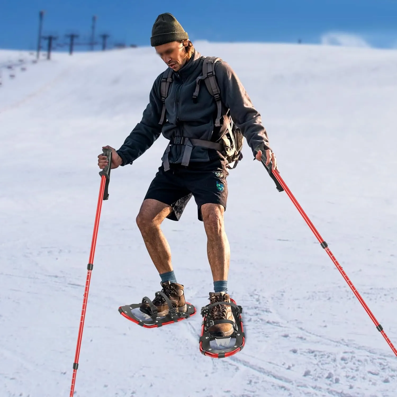 Snowshoes, Snowshoeing Kit, Skiing Equipment, Adjustable Binding Skiing Shoes, with Snow Shoes & Carrying Bag & Adjustable Trekking Poles, for Ski Resort, Outdoor Skiing Program