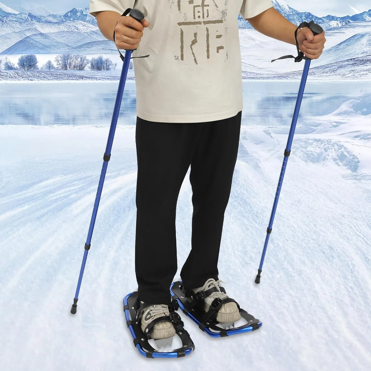 Snowshoes, Snowshoeing Kit, Skiing Equipment, Adjustable Binding Skiing Shoes, with Snow Shoes & Carrying Bag & Adjustable Trekking Poles, for Ski Resort, Outdoor Skiing Program
